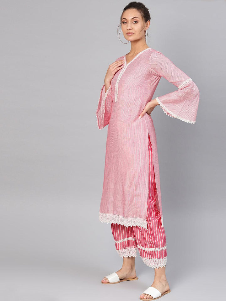 Purple Striped Cotton Kurta Set - ShopLibas