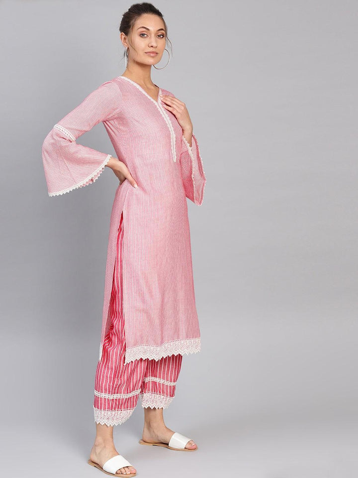 Purple Striped Cotton Kurta Set - ShopLibas