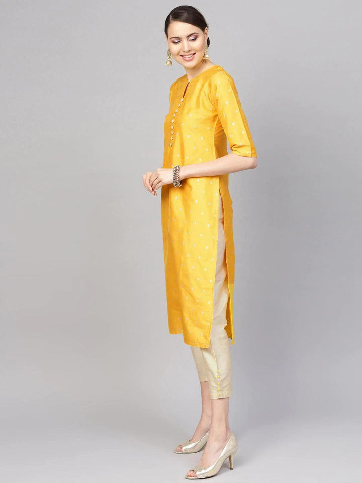 Yellow Self Design Chanderi Suit Set - ShopLibas