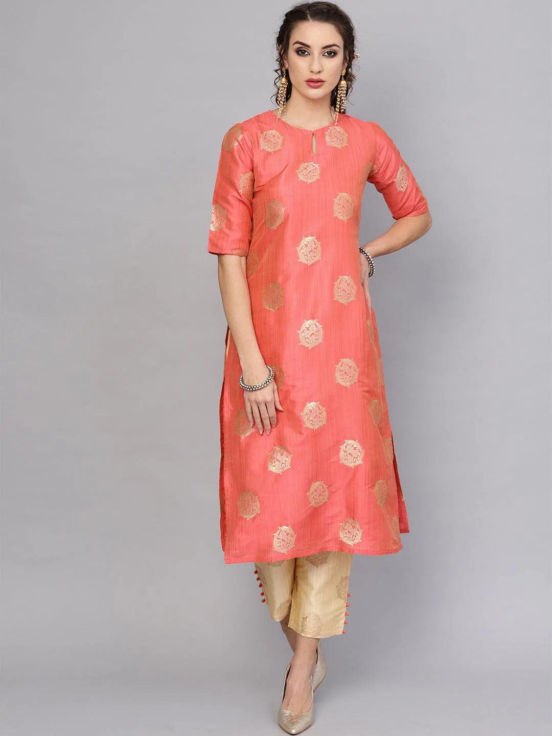 Pink Self Design Chanderi Kurta Set - ShopLibas