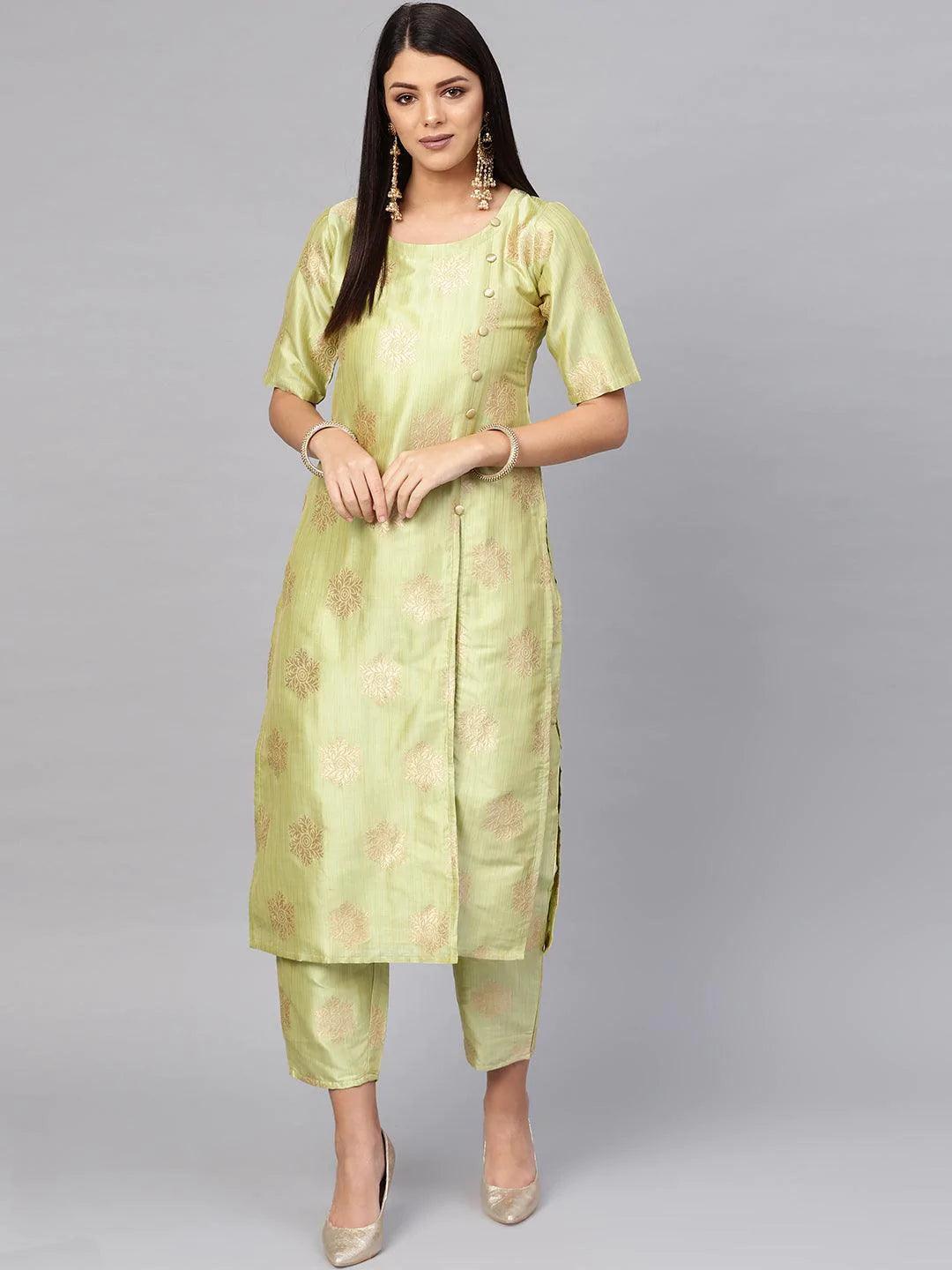 Green Embroidered Chanderi Kurta Set - ShopLibas