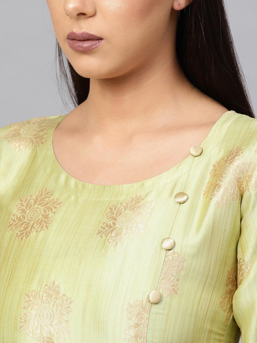 Green Embroidered Chanderi Kurta Set - ShopLibas