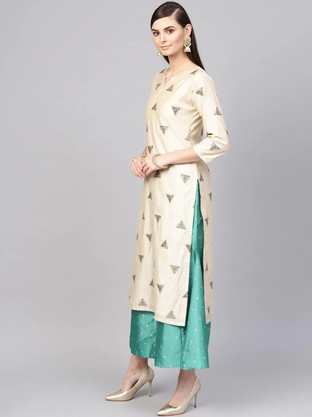 Beige Embroidered Polyester Kurta Set - ShopLibas 