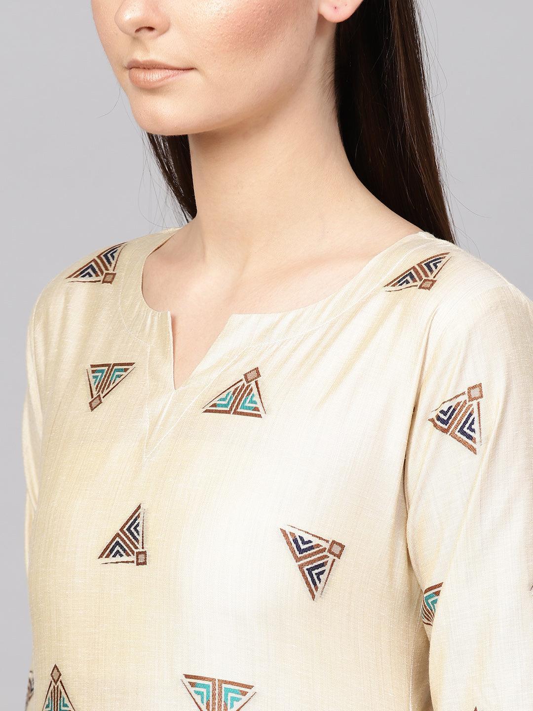 Beige Embroidered Polyester Kurta Set - ShopLibas 