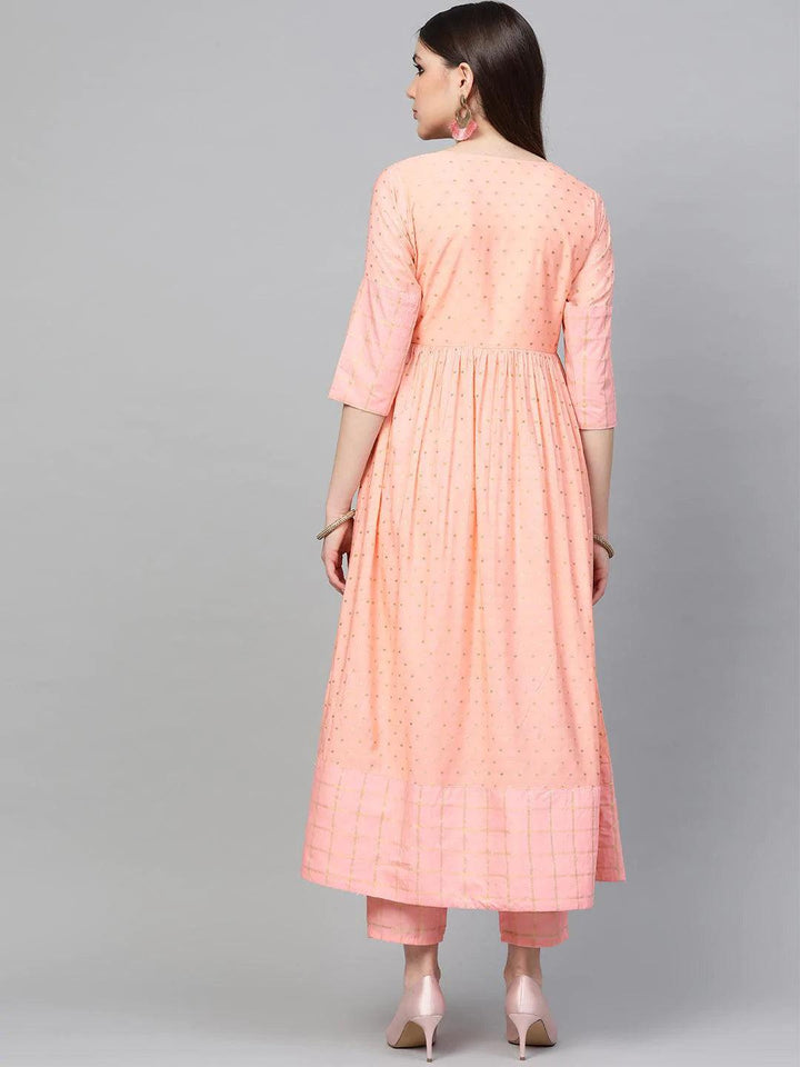 Peach Embroidered Chanderi Kurta Set - ShopLibas