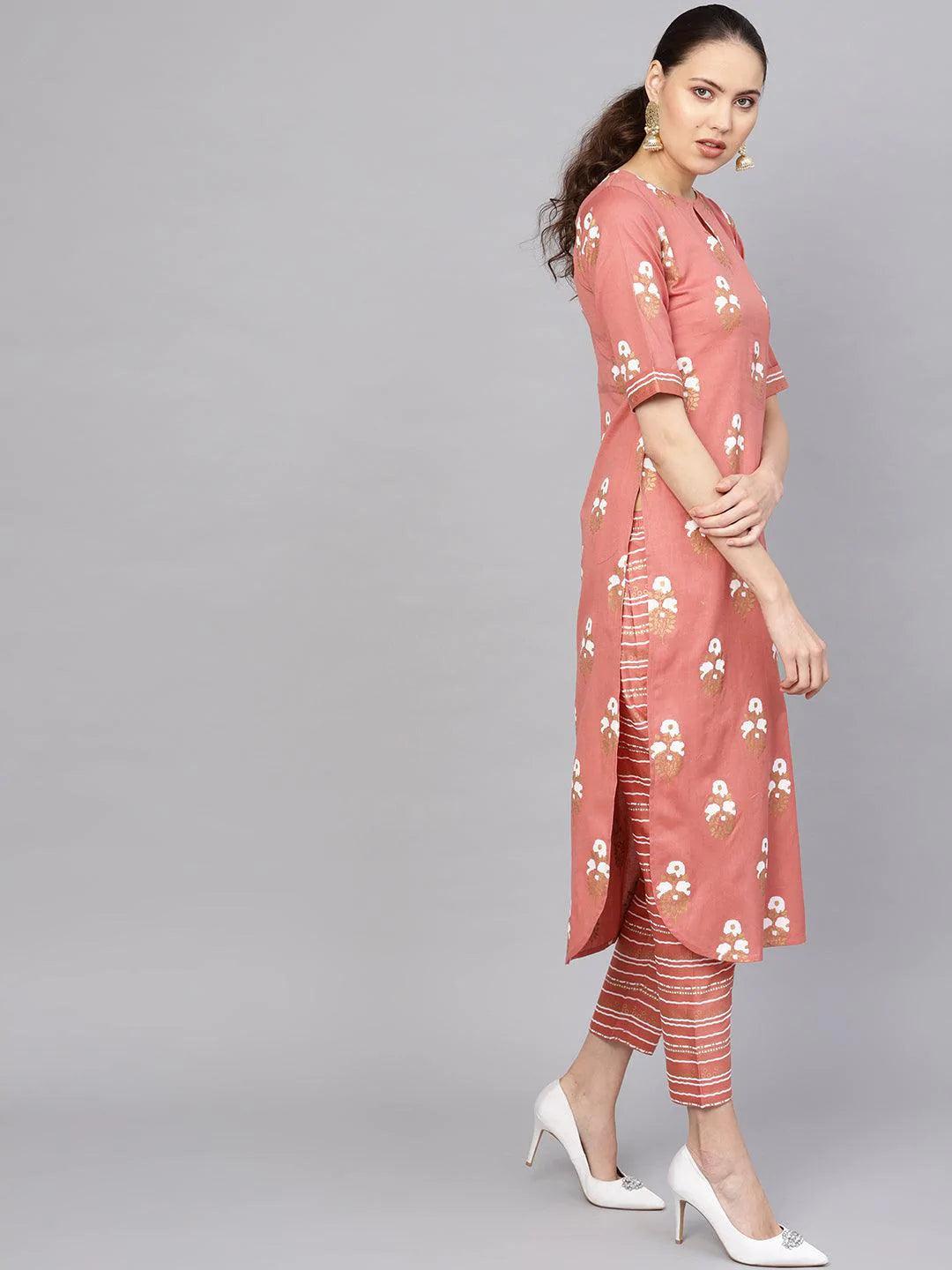 Rust Printed Cotton Kurta Set - ShopLibas 
