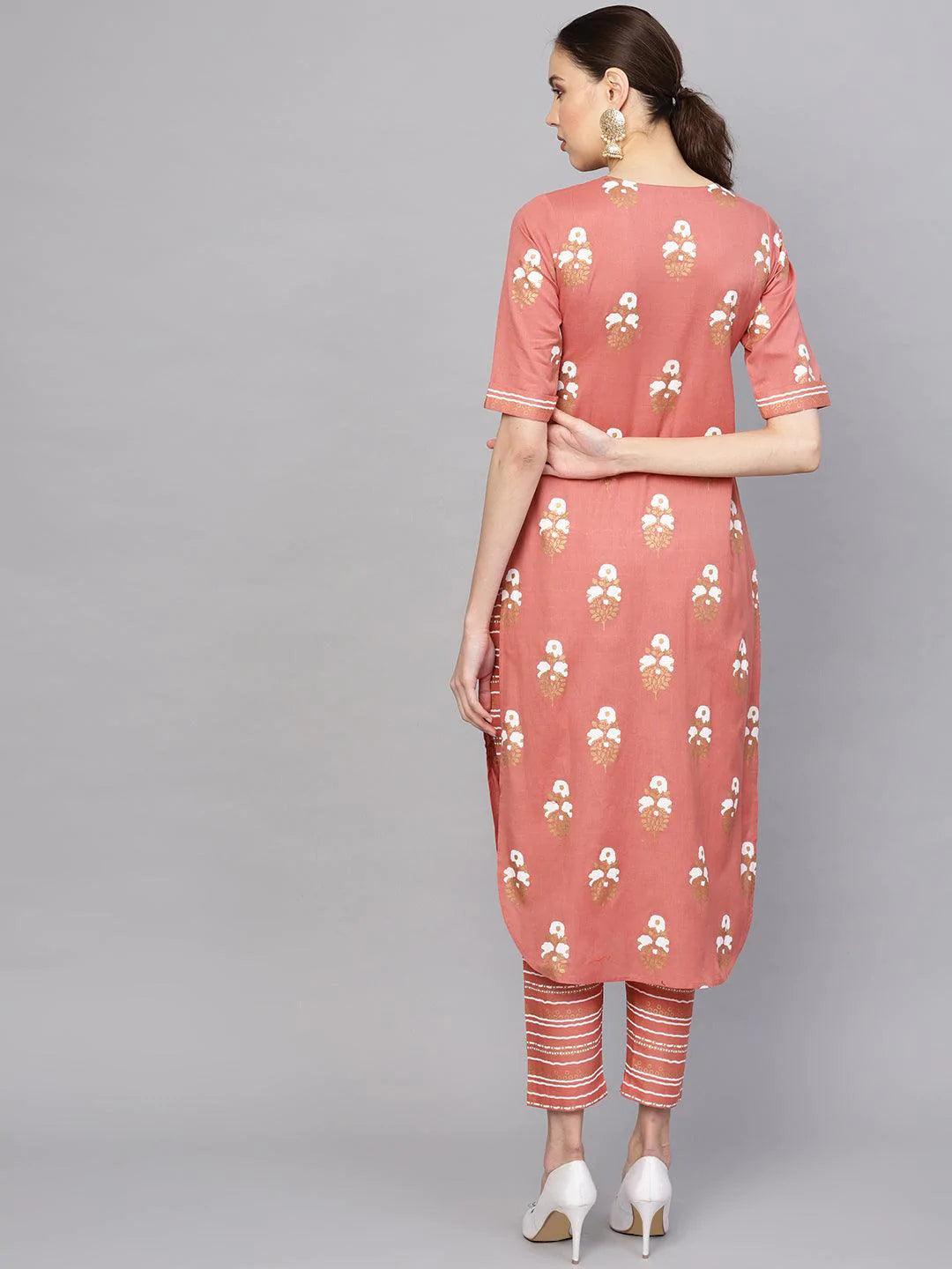 Rust Printed Cotton Kurta Set - ShopLibas 