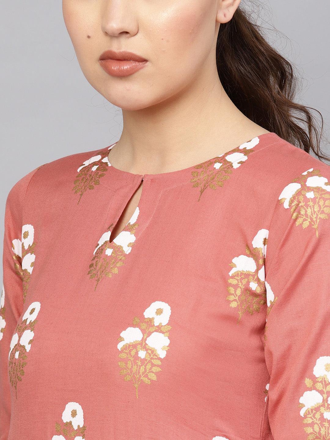 Rust Printed Cotton Kurta Set - ShopLibas 