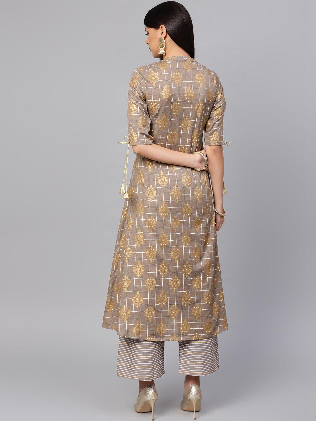 Grey Printed Cotton Kurta Set - ShopLibas 