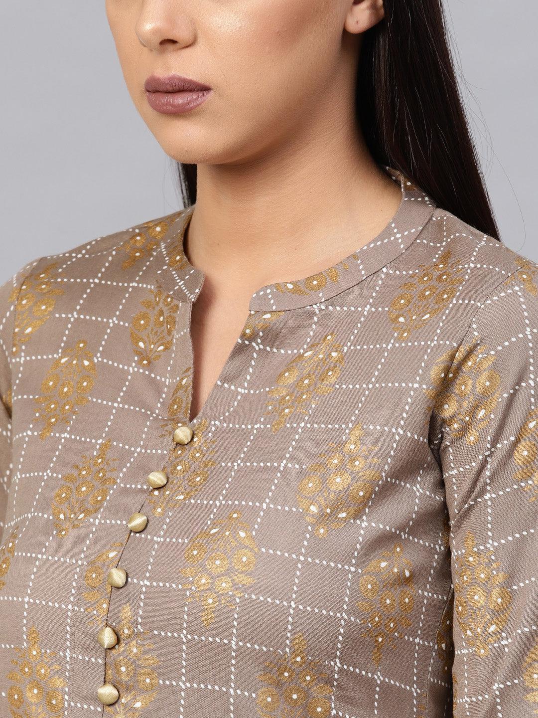 Grey Printed Cotton Kurta Set - ShopLibas 