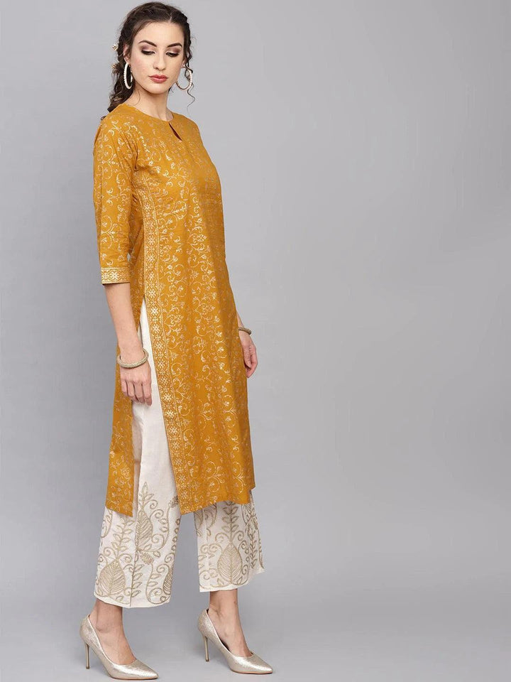 Yellow Printed Cotton Kurta Set - ShopLibas