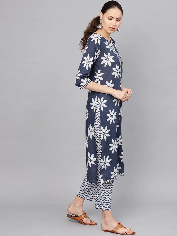 Blue Printed Cotton Suit Set - ShopLibas