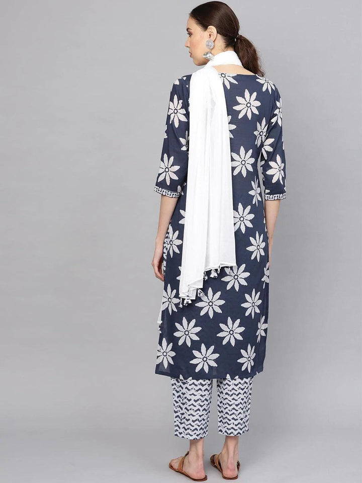 Blue Printed Cotton Suit Set - ShopLibas