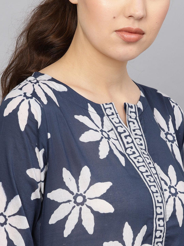 Blue Printed Cotton Suit Set - ShopLibas