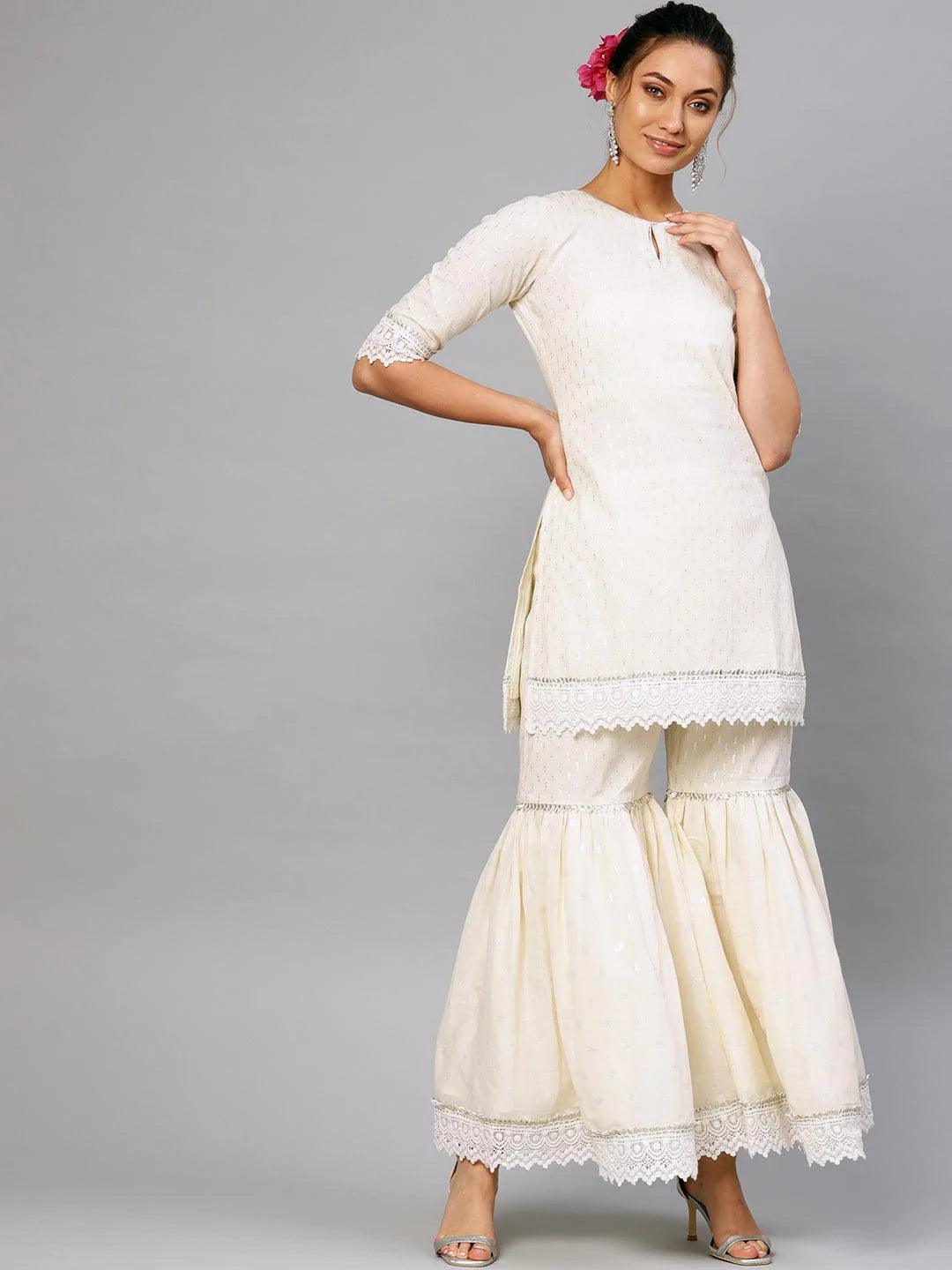 White Embroidered Cotton Kurta Set - ShopLibas