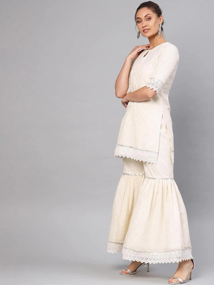 White Embroidered Cotton Kurta Set - ShopLibas