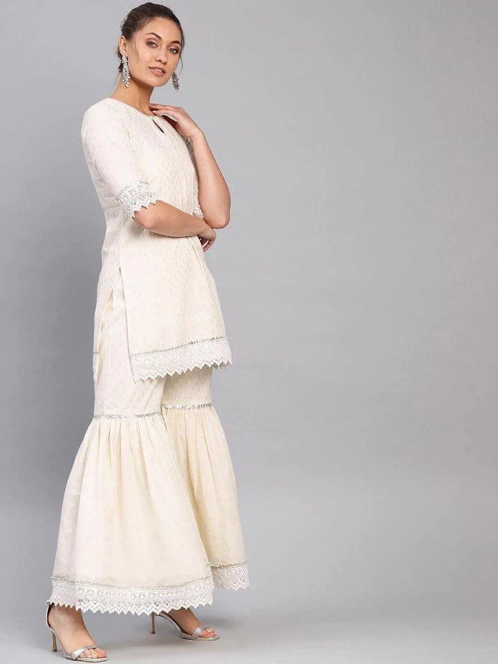 White Embroidered Cotton Kurta Set - ShopLibas
