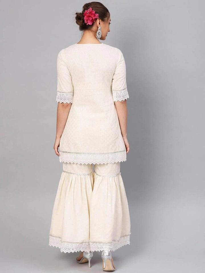 White Embroidered Cotton Kurta Set - ShopLibas
