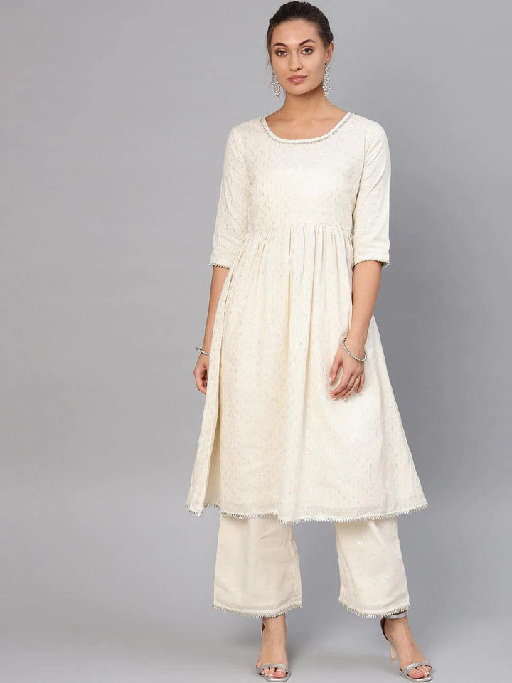 White Embroidered Cotton Kurta Set - ShopLibas