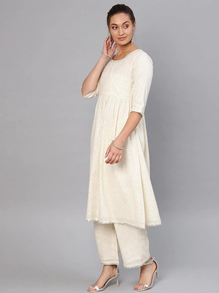 White Embroidered Cotton Kurta Set - ShopLibas