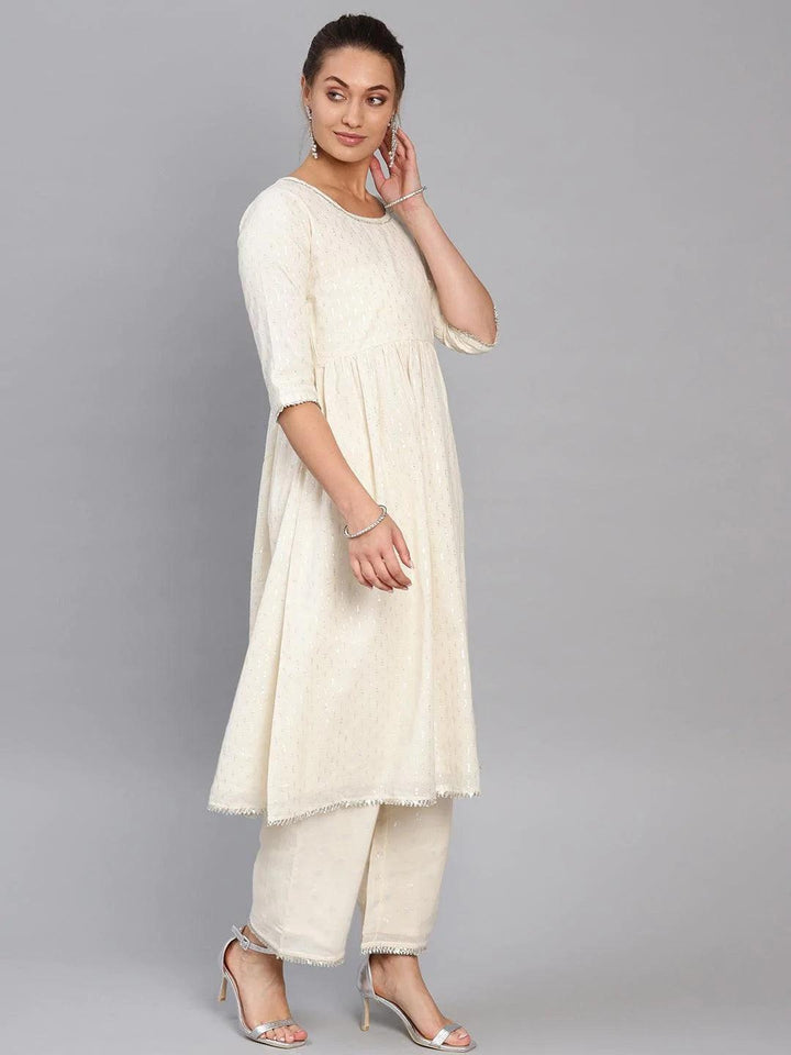 White Embroidered Cotton Kurta Set - ShopLibas
