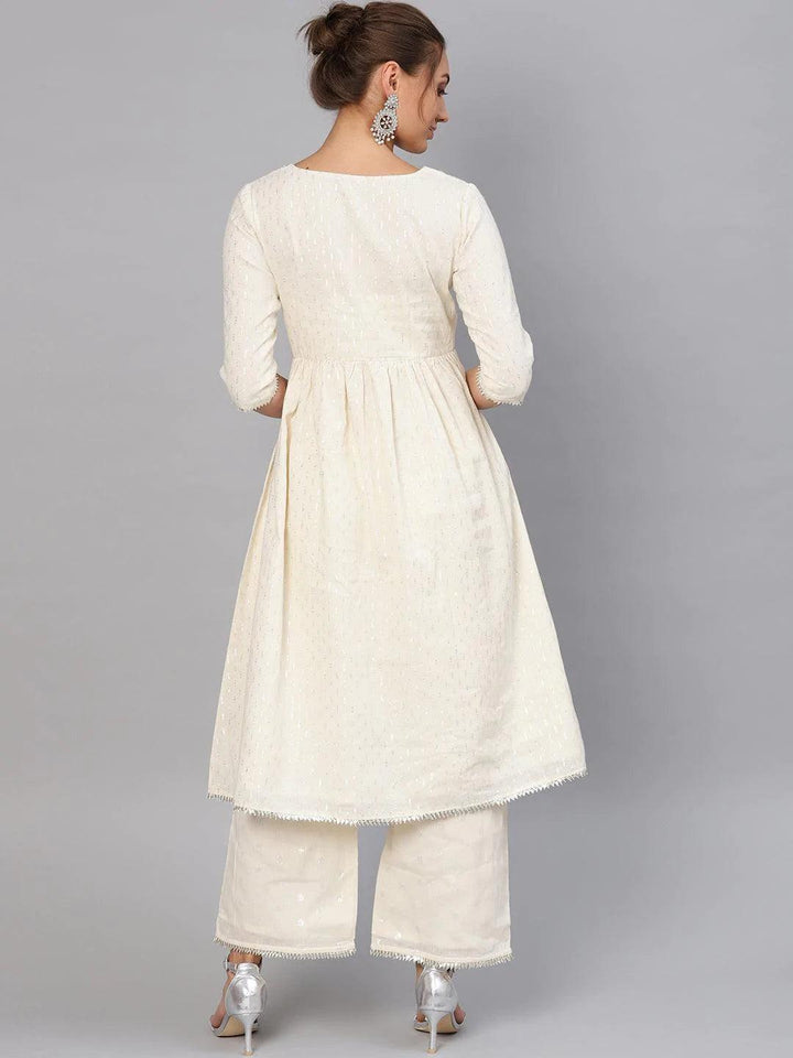 White Embroidered Cotton Kurta Set - ShopLibas