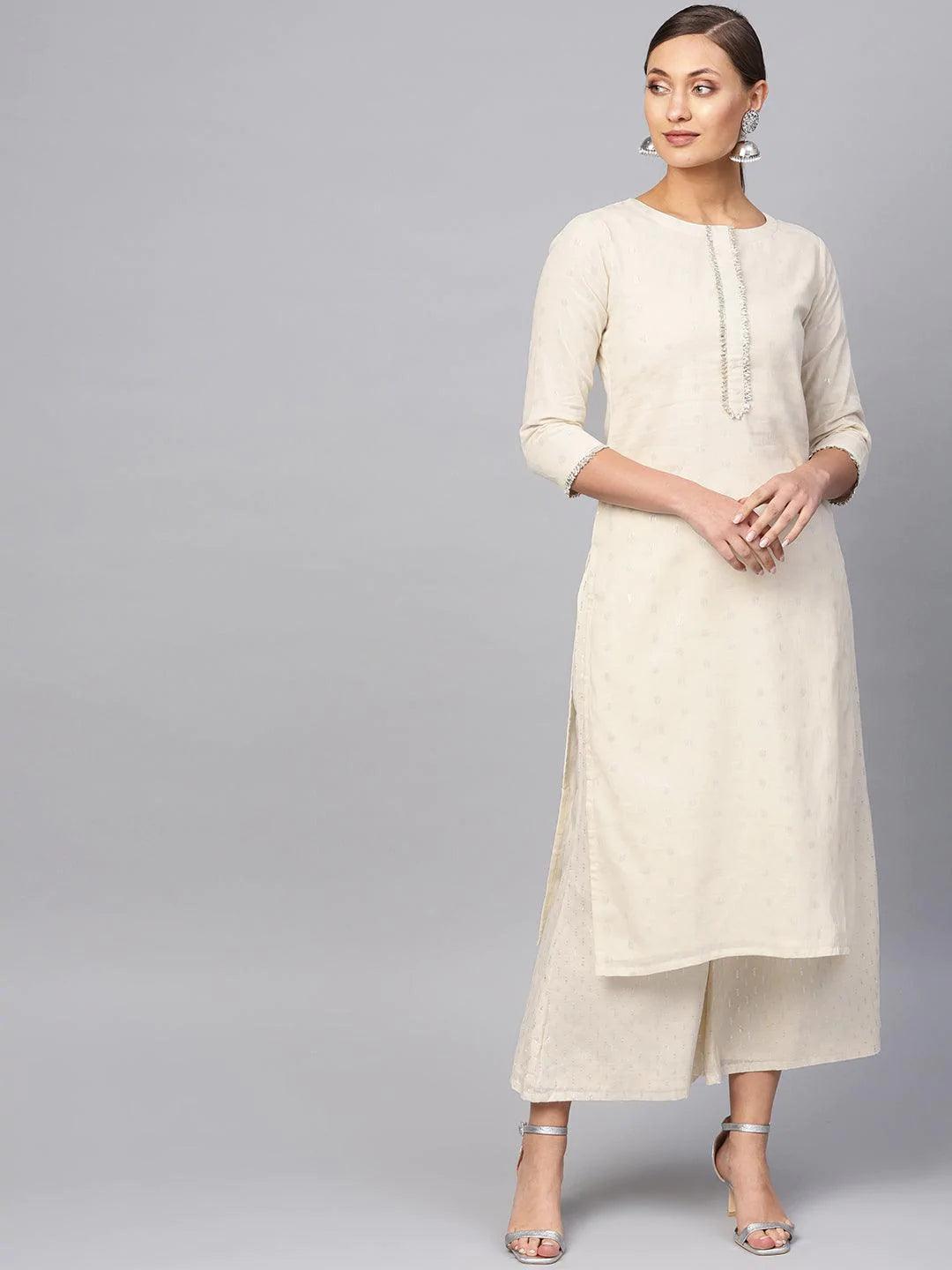White Embroidered Cotton Kurta Set - ShopLibas