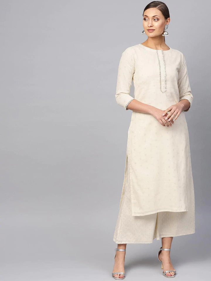 White Embroidered Cotton Kurta Set - ShopLibas