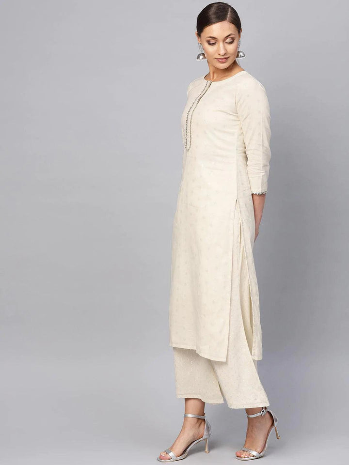 White Embroidered Cotton Kurta Set - ShopLibas