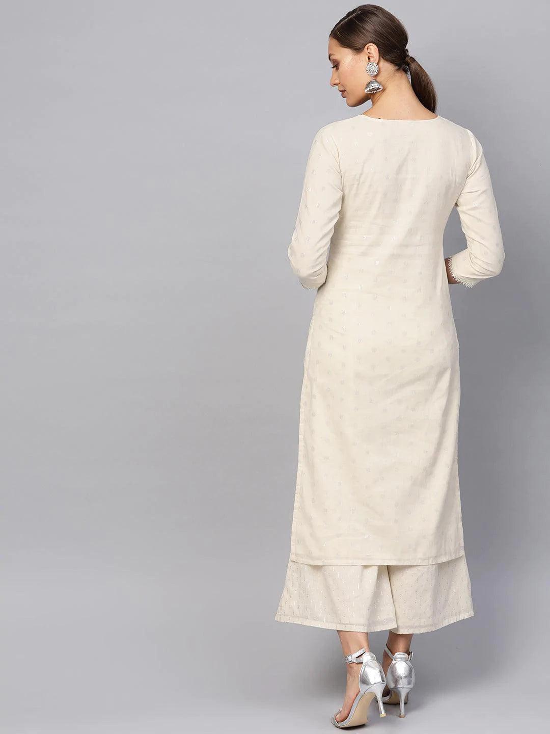 White Embroidered Cotton Kurta Set - ShopLibas