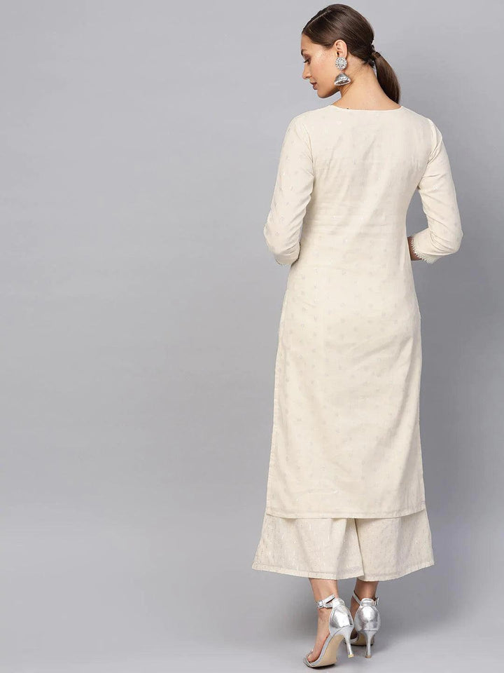 White Embroidered Cotton Kurta Set - ShopLibas