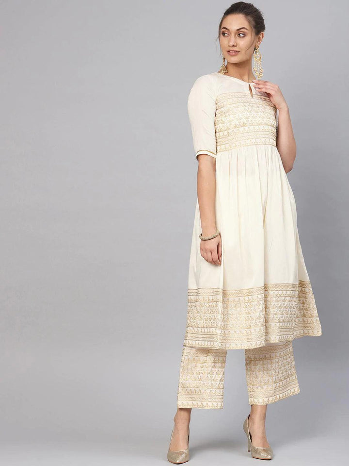 White Embroidered Chanderi Kurta Set - ShopLibas
