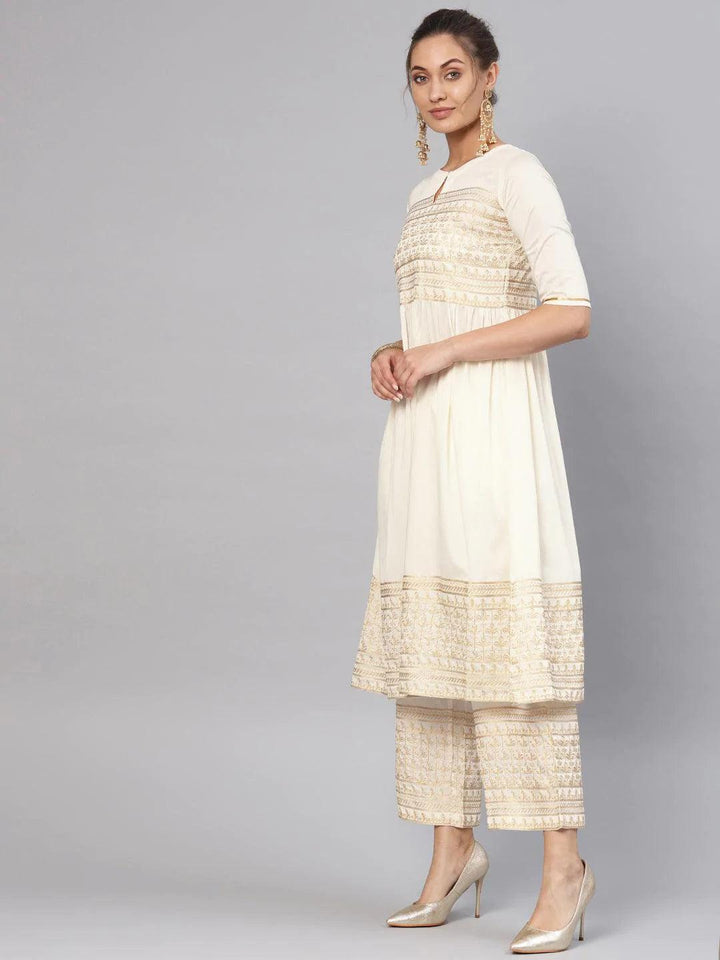 White Embroidered Chanderi Kurta Set - ShopLibas