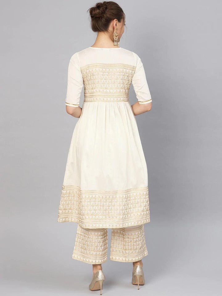 White Embroidered Chanderi Kurta Set - ShopLibas
