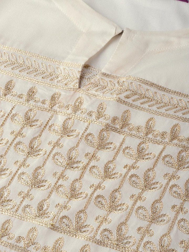 White Embroidered Chanderi Kurta Set - ShopLibas