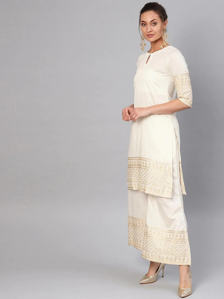 White Embroidered Chanderi Kurta Set - ShopLibas