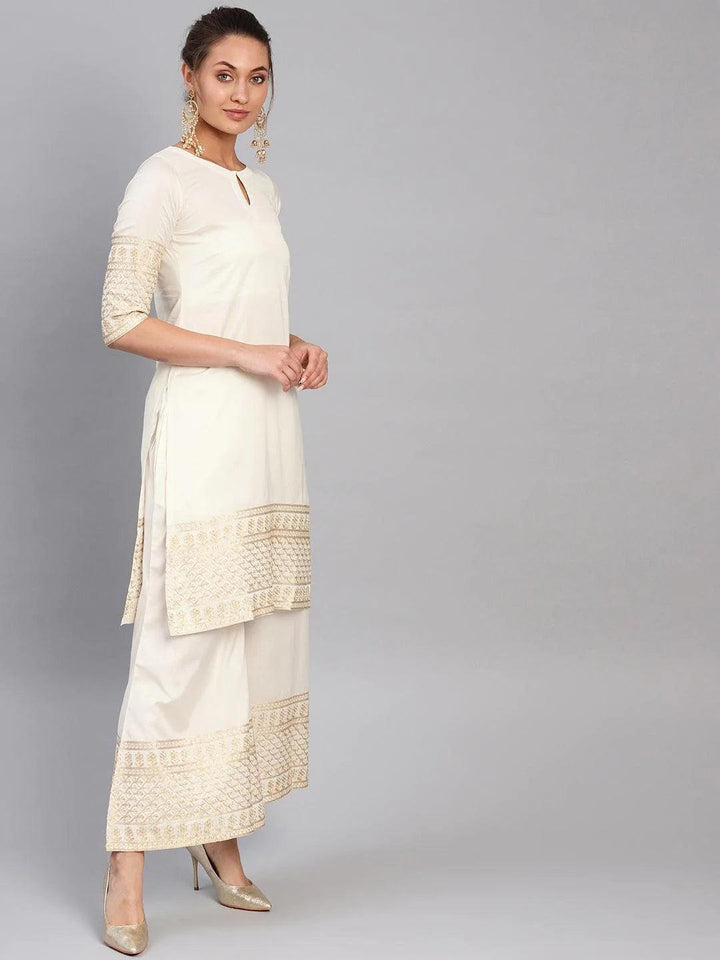 White Embroidered Chanderi Kurta Set - ShopLibas