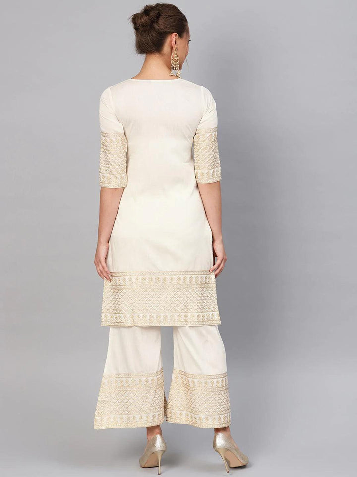 White Embroidered Chanderi Kurta Set - ShopLibas