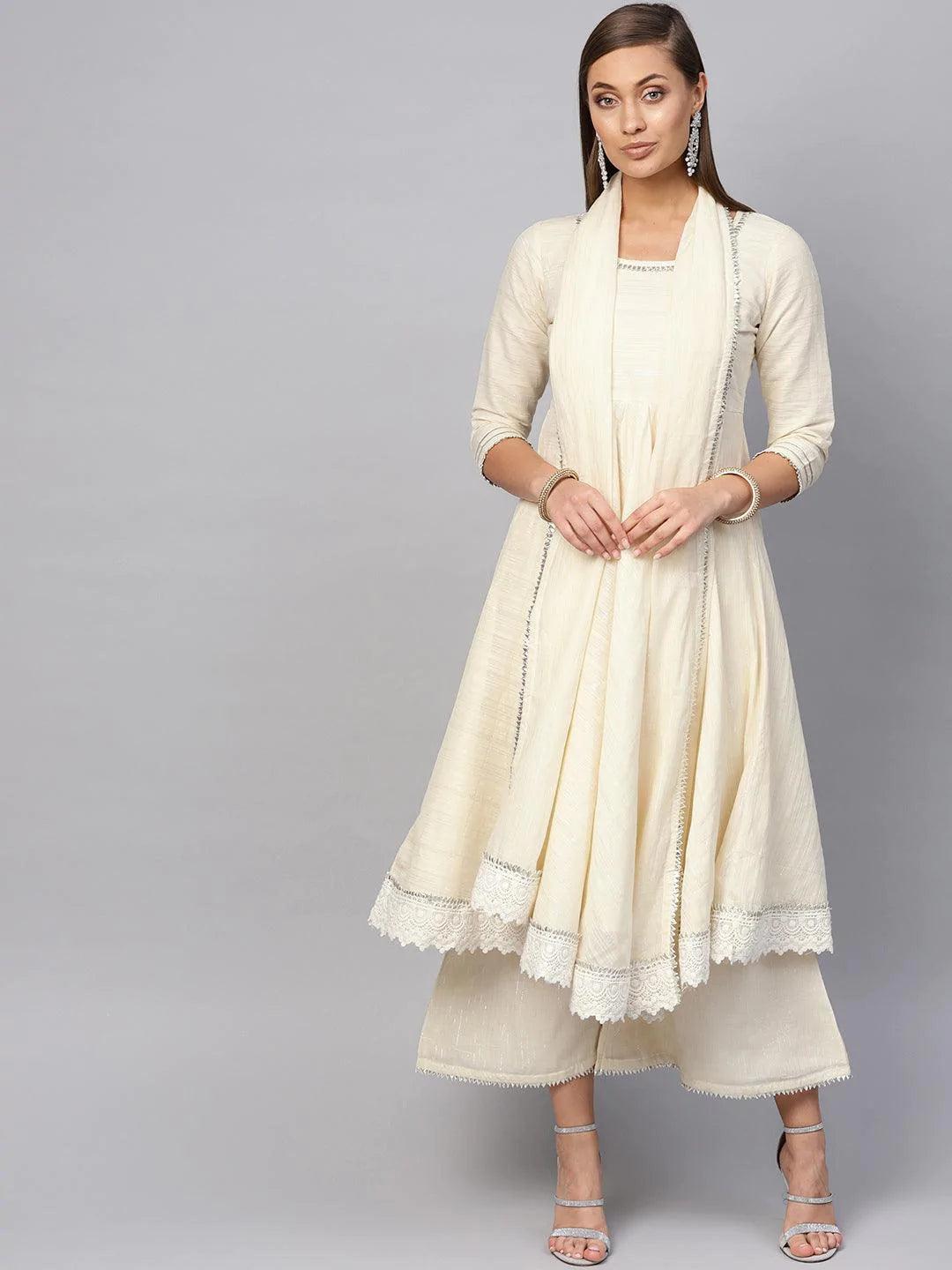 White Zari Work Cotton Suit Set - ShopLibas