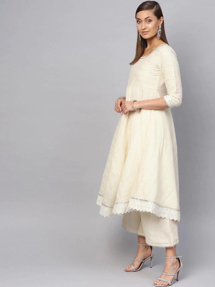 White Zari Work Cotton Suit Set - ShopLibas