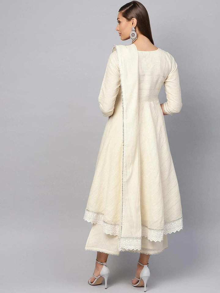 White Zari Work Cotton Suit Set - ShopLibas