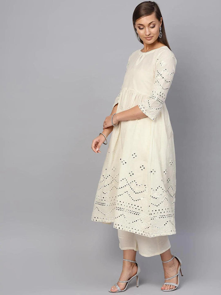 White Embroidered Cotton Kurta Set - ShopLibas