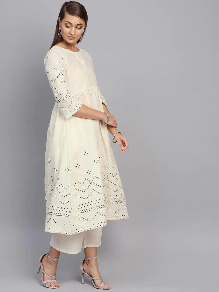 White Embroidered Cotton Kurta Set - ShopLibas