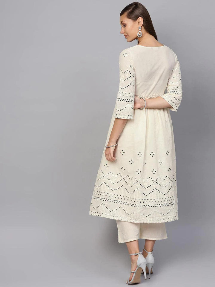 White Embroidered Cotton Kurta Set - ShopLibas