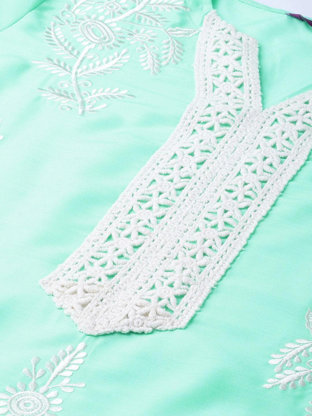 Green Embroidered Muslin Kurta Set - ShopLibas