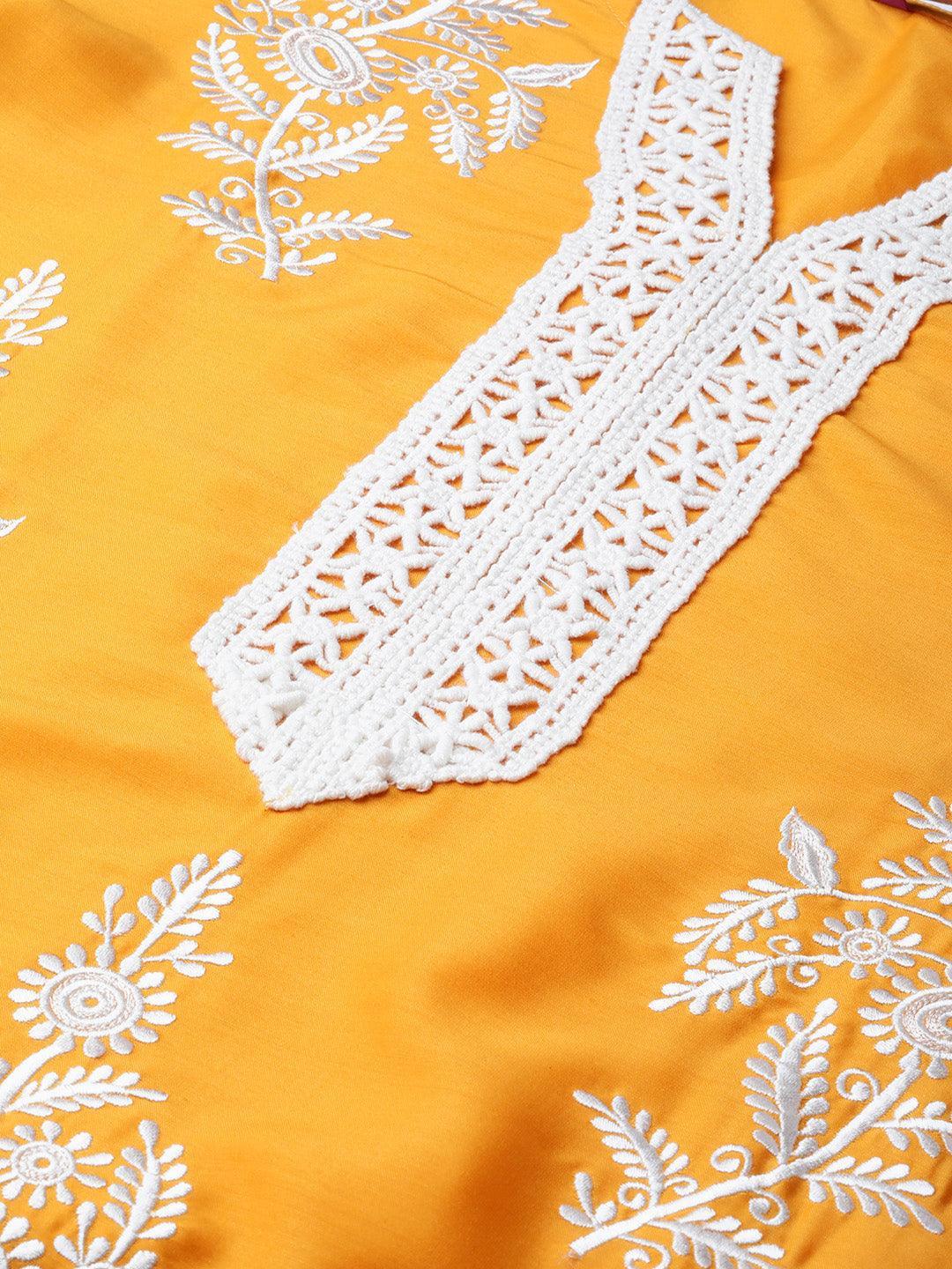 Yellow Embroidered Polyester Kurta Set - ShopLibas 