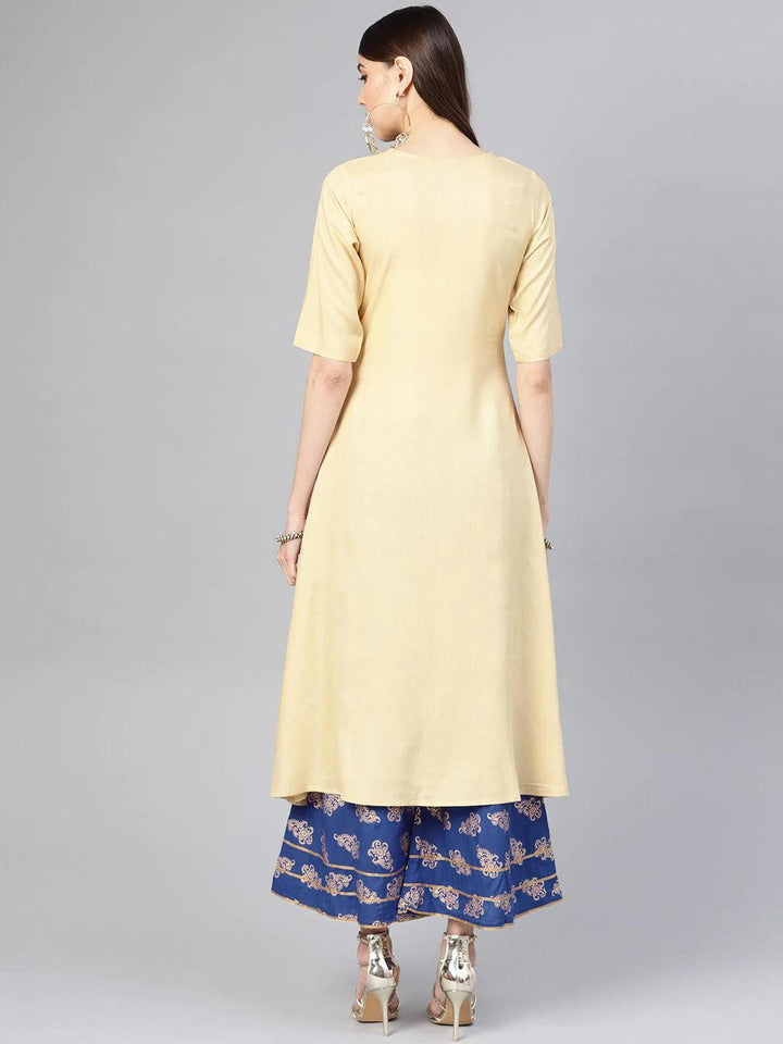 Beige Solid Rayon Kurta Set - ShopLibas