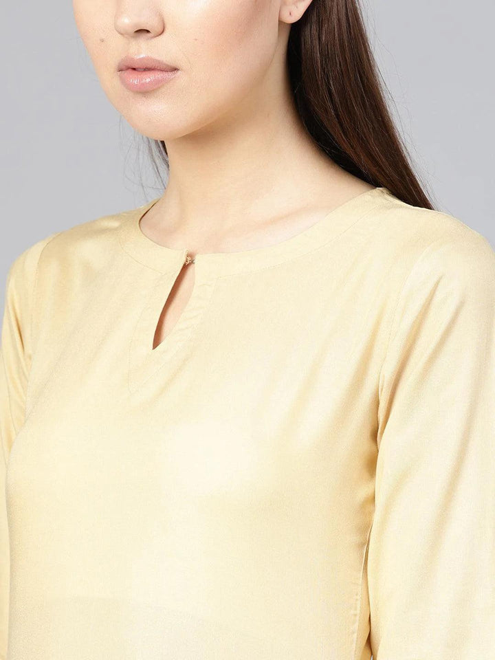 Beige Solid Rayon Kurta Set - ShopLibas