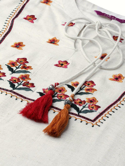 White Embroidered Cotton Kurta Set - ShopLibas