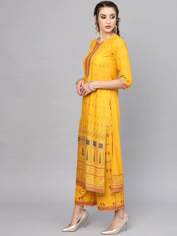 Yellow Printed Rayon Kurta Set